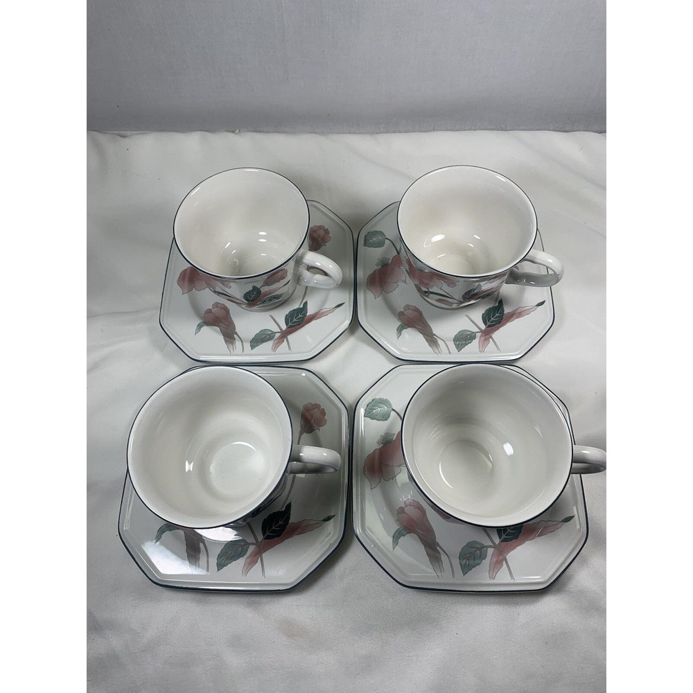 Mikasa Continental Silk Flowers Dishes F3003 Retired Pattern 4 Cups 4 Saucers